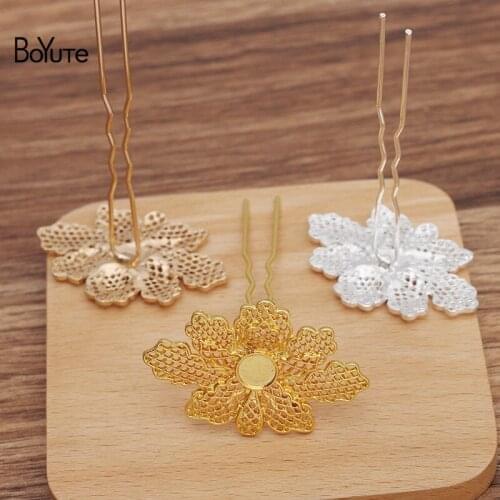 BoYuTe (10 Pieces/Lot) 50*33MM Alloy Flower Hairpin Hair Fork Materials Diy Antique Chinese Clothing Accessories