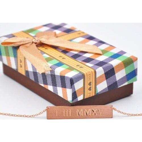 Rose Gold Bar Personalized Roman Number Engraving Pendent Custom Memory Date Retro Jewelry Christmas Gift