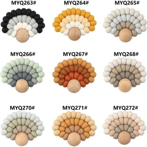 Baby Teething Toy Natural Beech Wood Chew Toy Food Grade BPA Free Silicone Teether Soothes Sore Gums Promotes Fine Motor Skills