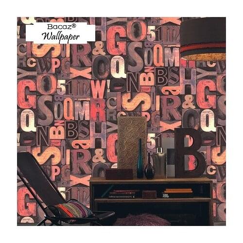 Quality 3d papel parede English Alphabet Vinyl 3D Wallpaper Mural Rolls for Background KTV Bar loft vintage letter 3d wall paper