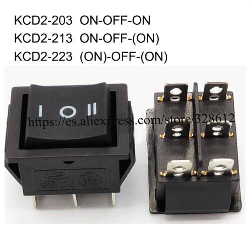 2PCS KCD2-203 Rocke Switch ON-OFF-ON Push Button Mini Switch 6 flat pins button switch black