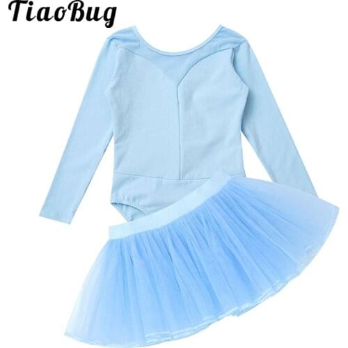 Hot Selling Long Sleeve Ballet Dance Dress Set Gymnastics Leotard Mesh Skirt Suit Girls Kids Children Ballet Gymnastics Leotard