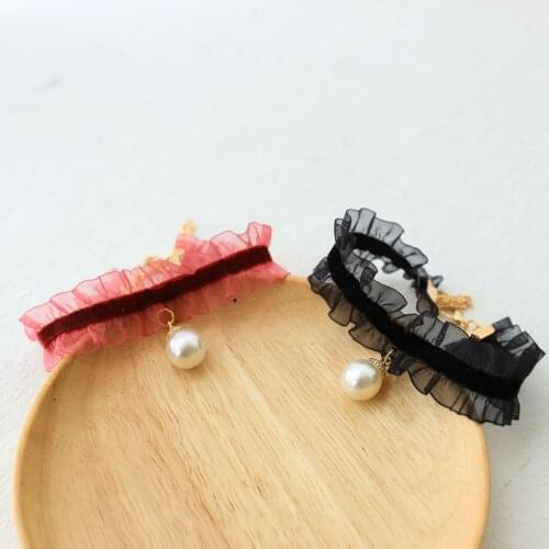 Lace Pet Neck Circumference Pearl Fold Retro Fashion Cat Necklace Adjustable Anti-suffocation Dog Collar Pet Decor Accessories