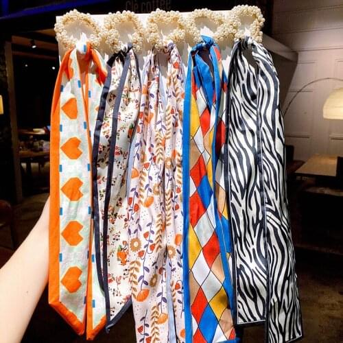 Girls Sweet Headbands Streamer Bowknot Hair Bands Pearl Ponytail Hair Ties Headdress Silk Scarves Head Rope Hair Accessories