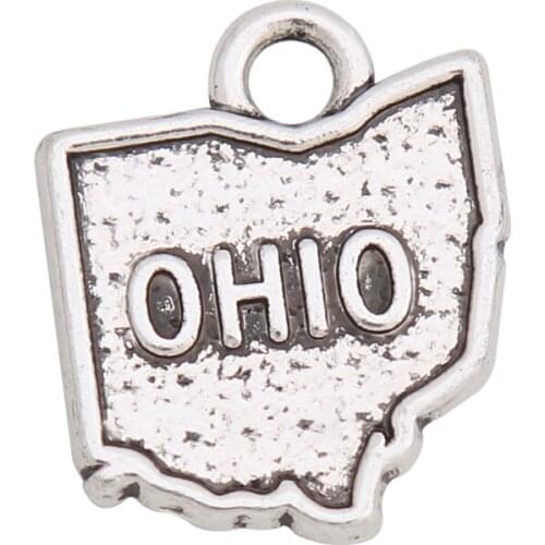 RAINXTAR Fashion Vintage OHIO American State Map Alloy Charms Wholesale 14*17mm 50pcs AAC1073