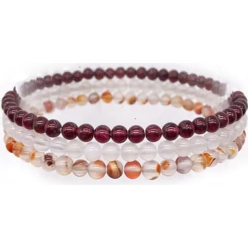 3 pcs /Set fashion Bracelet Sets For Women Men girls Natural Stone 4 mm Round Smooth Bead Agates Garnet For Her Gift #5