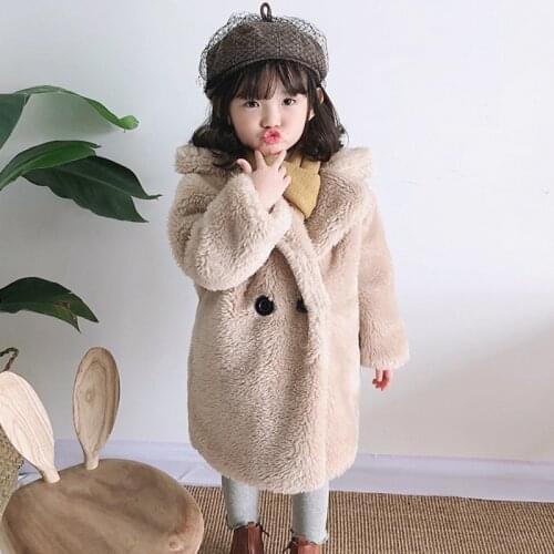 Autumn and Winter New Childrens Clothing Girls Faux Fur Coat Big Size Childrens Cotton-Padded Coat Granulated Wool Baby Jacket