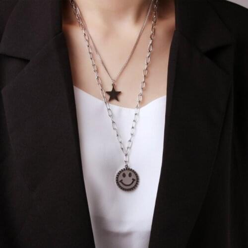 316L Stainless Steel 2021 New Fashion Upscale Jewelry Hip Hop Star Smiley Charms Thick Chain Choker Necklaces Pendants For Women