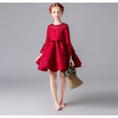 New Arrival Hot Red Wine Flower Girl Dresses For Wedding Custom Made Pageant Dress Sleeveless and Appliques Satin