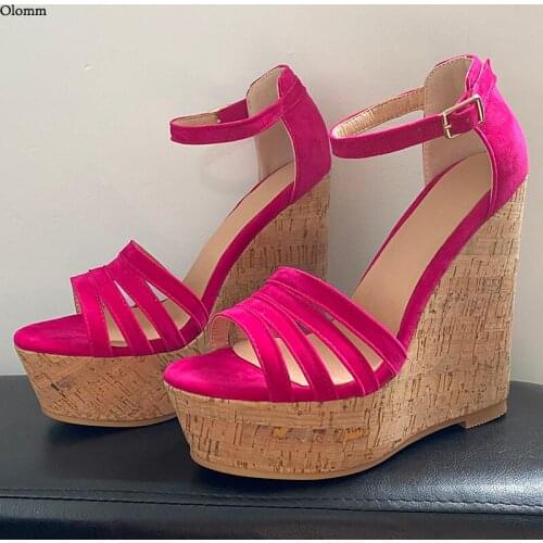 Olomm New Arrival Women Platform Sandals Sexy Wedges Heels Open Toe Pretty Fuchsia Purple Party Shoes Women US Plus Size 5-20
