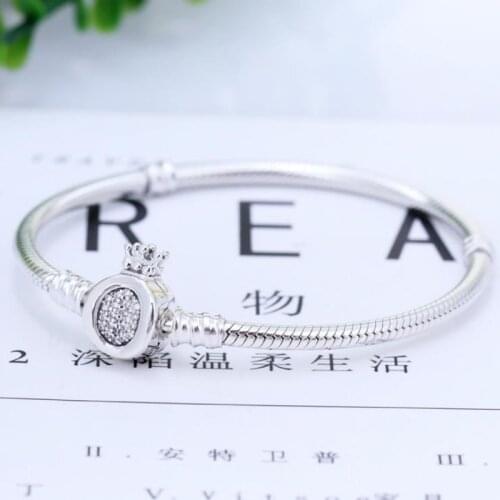 Authentic 925 Sterling Silver Pan Bracelet Creative Crown O Chain Classic Crown Button Bracelet Fit Diy Charm Women Jewelry