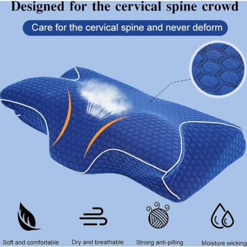 Memory Foam Bed Orthopedic Pillow Neck Protection Slow Rebound Memory Pillow Butterfly Shaped Health Cervical Neck Size 60*30CM