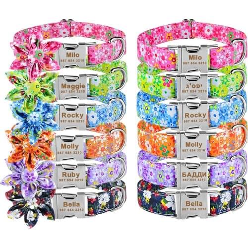 Engraved name Dogs Collars Adjustable Nylon Custom Nameplate Dog Collar Pitbull Small Large Medium Pet Printed ID Tag Dog Collar