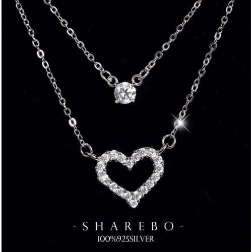 925 Sterling Silver Zirconia Heart Necklaces & Pendants Pure Sterling Silver Chain Necklace Jewelry Collar Colar de Plata