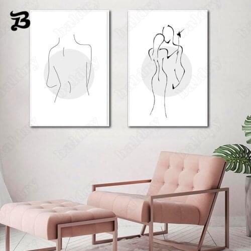 Nordic Abstract Lines Art Poster Splash Ink Sexy Girl Style Canvas Painting Wall Art Black and White Painting for Livingroom