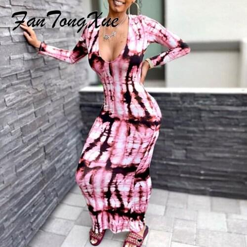 Tie Dye Sexy Dresses for Women 2021 Striped Print Office Lady Dress Women Skinny Long Sleeve Deep V Neck Sexy Bandage Dresses