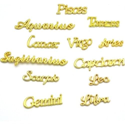 12pcs Constellation gold zodiac word charms pendants Type Alloy English Letter UV Seal Clay Diy Fittings jewelry Manufacturer