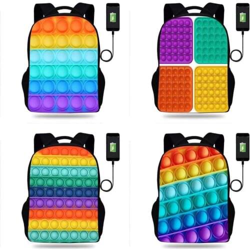 3D Anime Bubble Rainbow Push It Fidget Toys Backpacks for School Teenagers Family Games Laptop Book Bag USB Charging Schoolbags