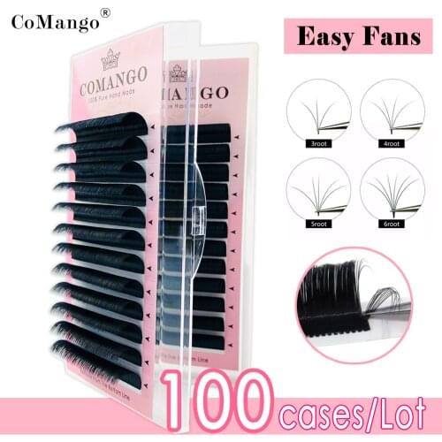 Comango Wholesale 100pcs/lot Easy Fan Bloom Eyelash Extension Austomatic Flowering Fast Fan Self-Making Fans Volume Lashes