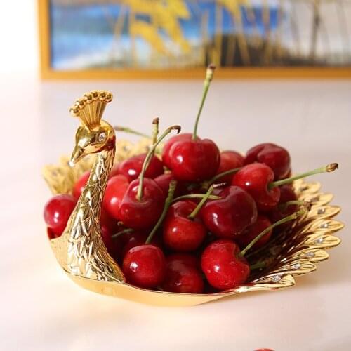 Luxury Golden Peacock Fruit Plate Trinket Display Dish Candy Snack Tray Bowl