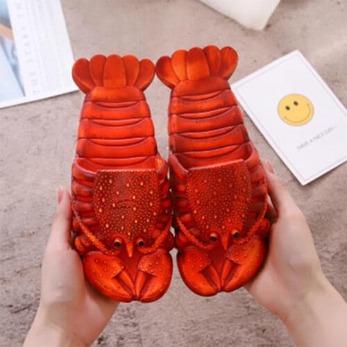 Lovers Lobster Slippers Adult Hollow Out Flats Women Man 2021 Summer Outdoor Open Toe Slides Beach Footwear Big Size 34-47