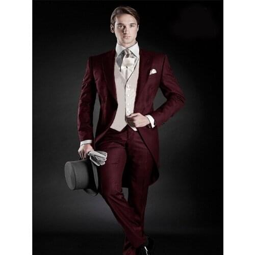 Morning Style Men Suits One Button Groom Tuxedos Peak Lapel Groomsmen Wedding Bridegroom 3 pieces ( Jacket+Pants+Vest ) D103