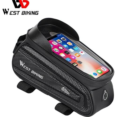 WEST BIKING Waterproof Bike Bag Cycling Front Frame Phone Bags 6.0 Inch TPU Sensitive Touch Screen MTB Road Bike Bicycle Bag