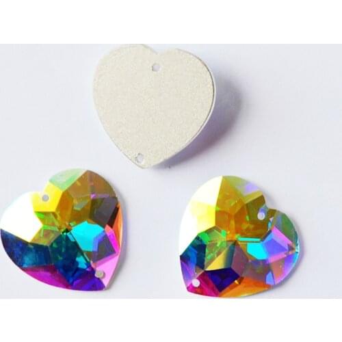 YANRUO 2203TH Heart Mirror Small Pack Crystal AB Sew On Heart Mirrors Love Glass DIY Crystals Rhinestones For Garment Dresses