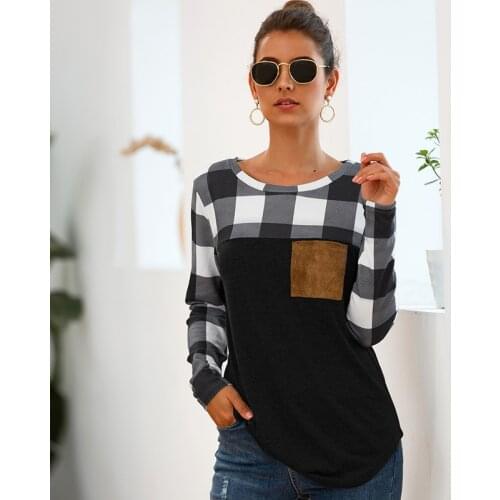Pocket T Shirt Women Plaid Short Sleeve Summer Raglan Sleeve Tee Shirts Women 2021 Summer Casual T-shirt Female Cotton Tee
