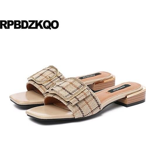 Ladies runway woman shoes luxury brand high quality plaid slides crystal summer 2019 sandals 5 slippers rhinestone designer 2018