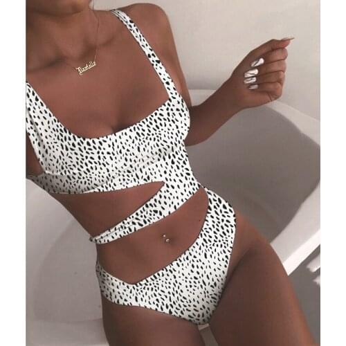TELOTUNY Womens swimsuits Women Summer Sexy Bikinis One-piece Swimwear Leopard Print Hollow Push Up Swimsuit Bathing Suits 2021