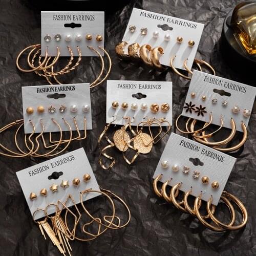 Women Earrings Vintage Drop Geometric Metal Earrings For Women Punk Pearl Dangle Drop Earrings 2021 Trend Set Earrings Jewelry