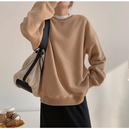 Alien Kitty Women Sweatershirt 2020 Winter Pullover O-Neck Solid Loose Cotton Velvet Elegant All Match Female Office Lady Tops