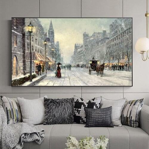 Winter Dusk Snow Landscape Art Canvas Painting on The Wall Art Posters and Prints Abstract Wall Picture for Living Room Decor