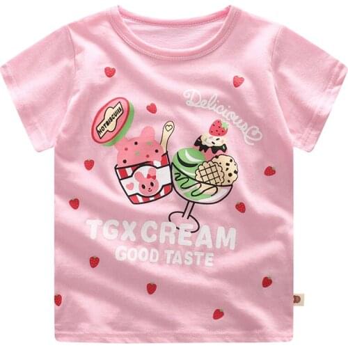 ZWF140 Summer Children T-Shirt Girls Boy Cotton Short Sleeve Kid Cute Pink T-shirt boy Baby animal printing Cartoon Clothing