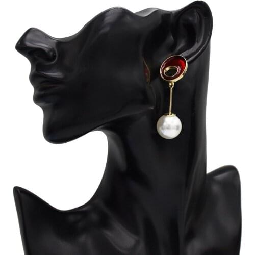 3 Colors Unique Faux Pearl Drop Earrings Geometric Elegant Fashion Pendant Dangle Earrings for Women Boho Wedding Party Jewelry