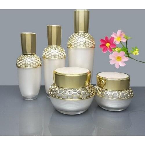 30g 50g 30ml 60ml 120ml High Quality Honeycomb Pearl White Acrylic Cream Jar Palace Empty Cosmetic Container Lotion Pump Bottle