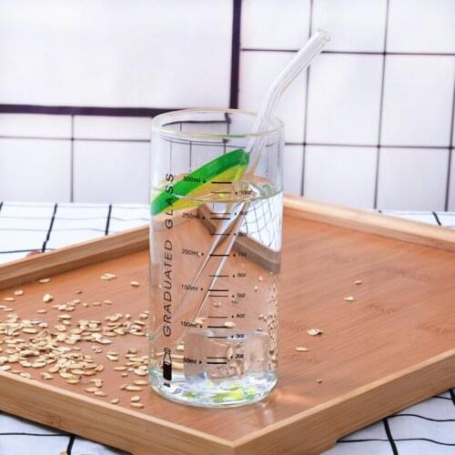 400ml Microwaveable Milk Tea Coffee Cup With Scale Heat-resistant Glass Round Cups Crystal Transparent Mugs With Lid and Straw