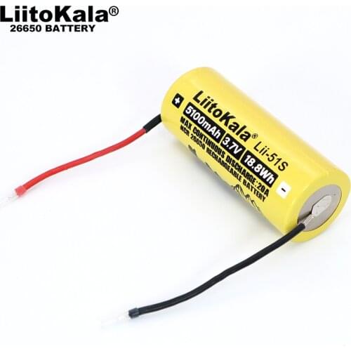 2021 Liitokala 26650 5100mAh high Capacity Li-ion 3.7v Rechargeable Battery 20A Discharge 3.6V Power batteries + DIY Cable