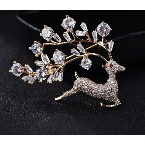 Free Shipping Hot Sale Shining Full Rhinestone CZ Deer Gold Color / Silver Color Copper Brooch