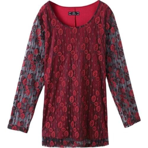 Plus Size 10XL 8XL 6XL 4XL Women Long Sleeve Autumn Spring Shirts Vintage Lace Trendy Clothes For Women Slim Shirts For Mujer