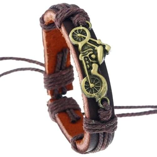 Bracelet Pull Rope Length 9-10cm2 Cheap Punk Rock Motorcycle Genuine Bracelet Vintage Leather Rope Black Men Bracelet&bangl R9L0