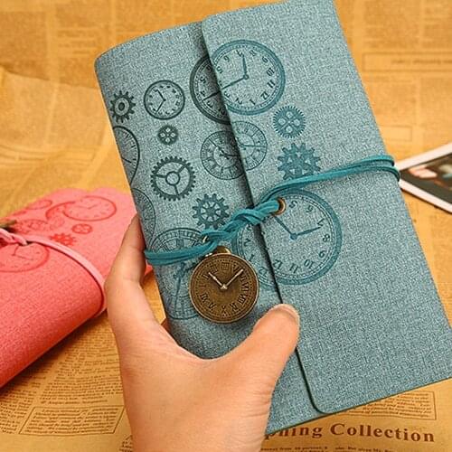 A6 Vintage Clock Leather Loose-leaf Notebook Retro Watch Business Office Journal Creative Bandage Work Notebook Office Supplies