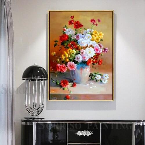 Flowers Vase Canvas Oil Painting Porch Wall Art Corridor Posters Prints Hallway Pictures For Living Room Home Dining Decor