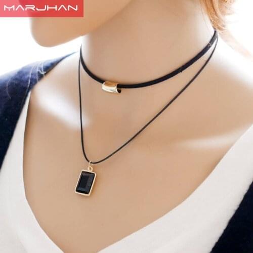 Steampunk 2 Layers Necklaces & Pendants Black Ribbon Chocker Necklace Women Fashion Jewelry Bib Collier Bijoux Femme Collares