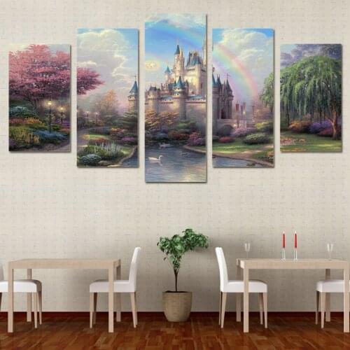 HD Printed 5 Piece Canvas Wall Art Castle Painting Modular Pictures Modern Decoration Framwork Poster For Childrens Room