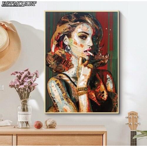 ART Decoration Fashion Smoking Wall Art Posters and Prints Beauty Girl Abstract Printed Modern Canvas Paintings on The Wall