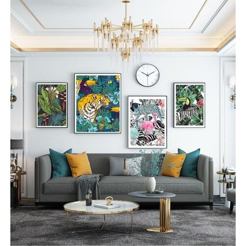 And prints living room picture wall home decoration Toucan flamingo tiger forest animal wall art canvas painting nordic poster