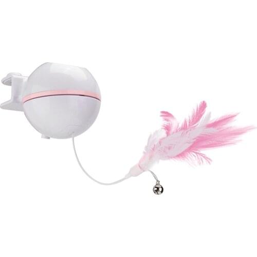Pet Cat Toy USB Electric Teaser Funny Toy with Feather Bell Replacement Head Interactive Training Toys Intelligence Training
