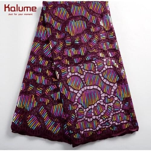 Kalume Latest African Lace Fabrics Sequins Nigerian Mesh Lace Fabric Green French Lace Fabric For Party Wedding Diy Dress H2397